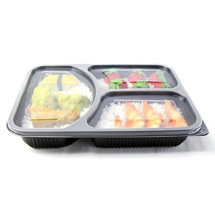 Bento Box za enkratno uporabo PP 3 prekatne posode za hrano s pokrovom